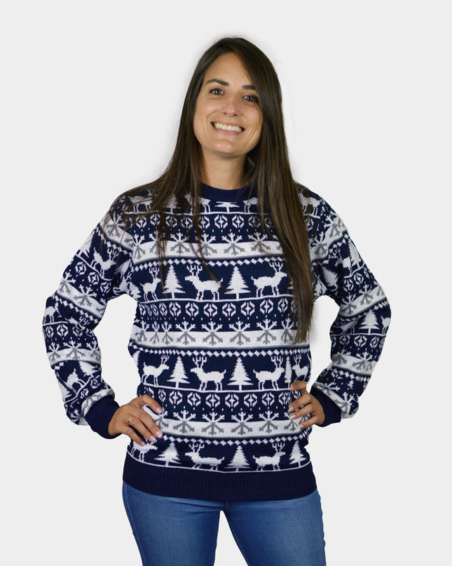 Men's Sweater with Stripes, Reindeer, and Trees