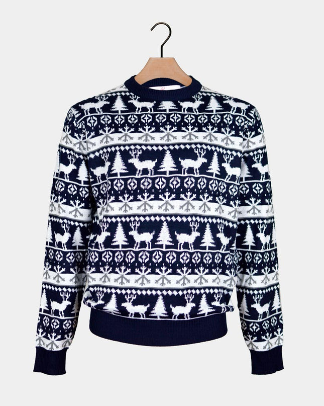 Men's Sweater with Stripes, Reindeer, and Trees