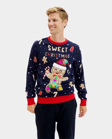 Luminous LED Blue Christmas Sweater with Ginger Cookie