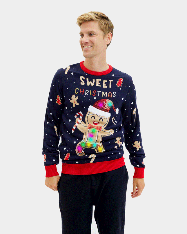 LED Blue Ginger Cookie Sweater for Men