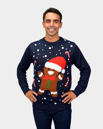 Men's Blue Gingerbread Christmas Sweater