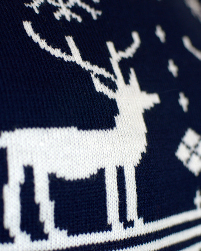 Blue Christmas Sweater for Men with Reindeer and Nordic Star