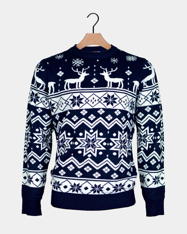 Men's Blue Sweater with Reindeer and Nordic Star