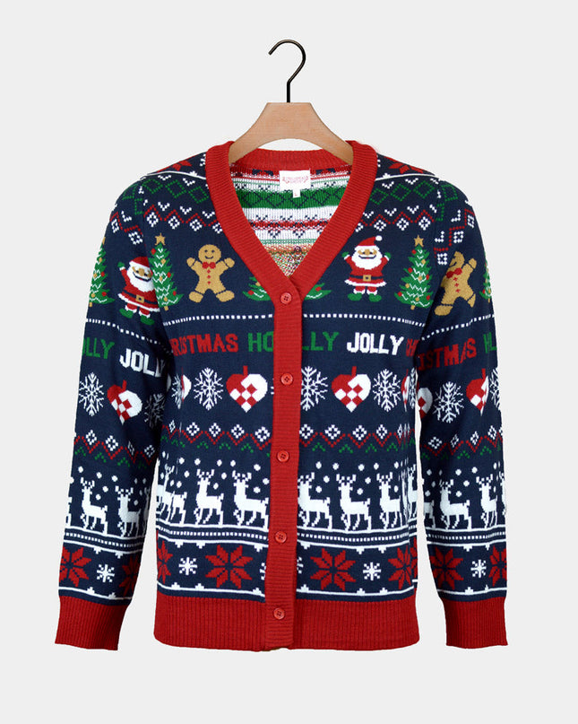 Men's Blue and Red Christmas Cardigan