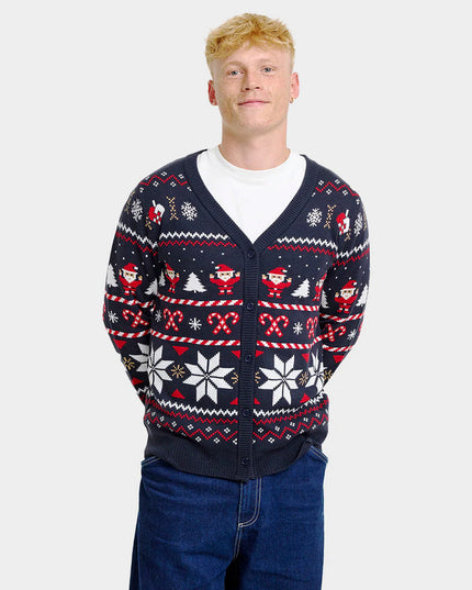 Men's Blue Christmas Cardigan with Polar Stars