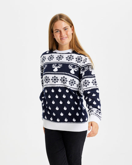 Blue Christmas Sweater for Men with Reindeer and Snow