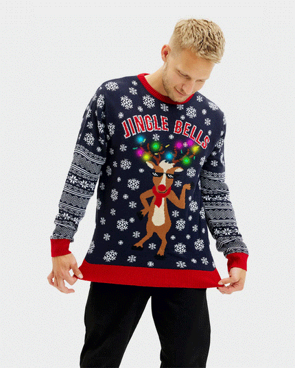 Luminous LED Christmas Sweater for Men with Jingle Bells