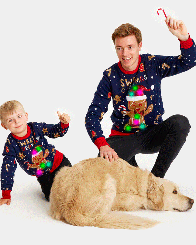 LED Blue Ginger Cookie Sweater for Men