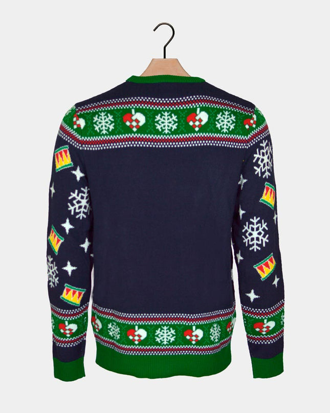 Men's LED Blue Christmas Sweater with Christmas Tree
