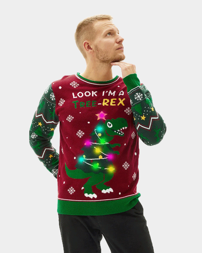 Luminous LED Christmas Sweater for Men Christmas Tree-Rex