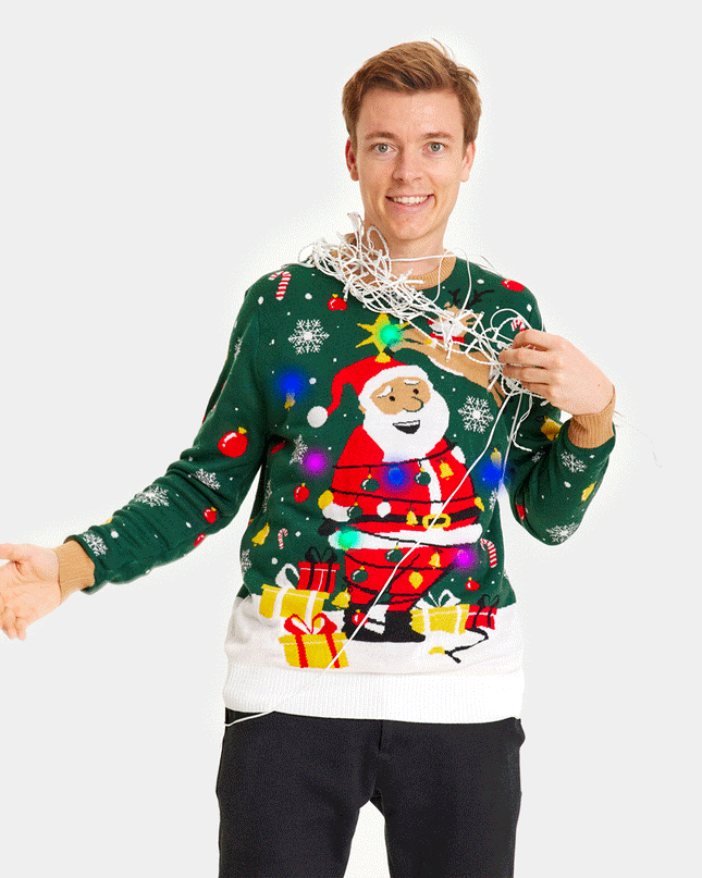 Luminous LED Christmas Sweater for Men with Tied-Up Santa
