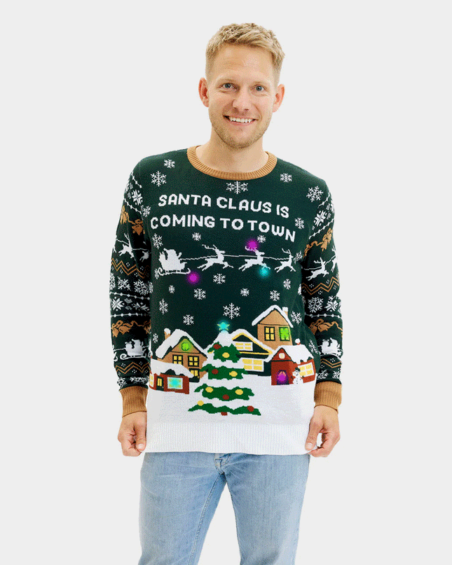 Men's LED Christmas Sweater "Santa is Coming to Town"