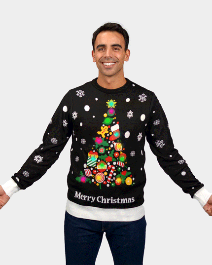 Luminous LED Black Christmas Sweater with Christmas Tree