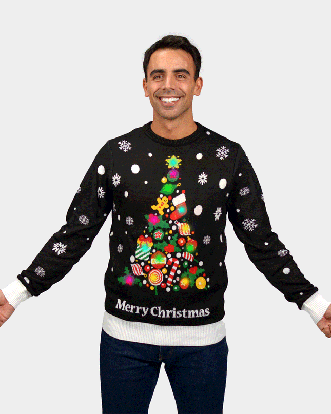 Luminous LED Black Christmas Sweater with Christmas Tree