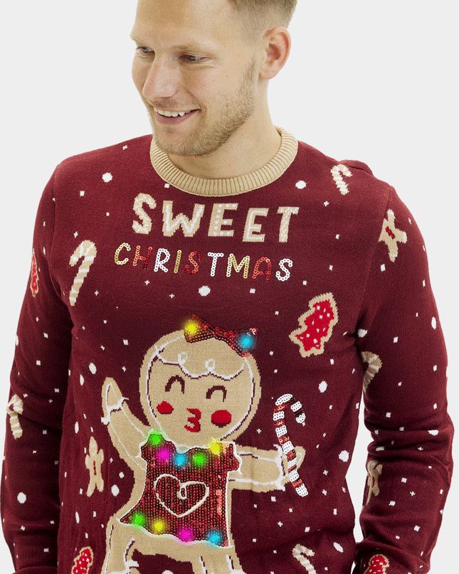 LED Red Ginger Cookie Christmas Sweater for Men