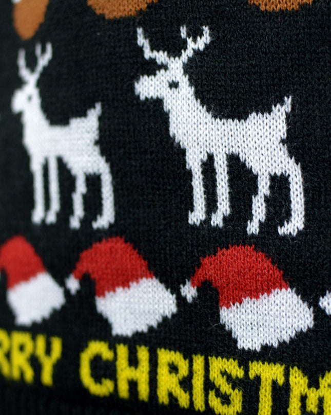 Black Christmas Sweater for Men with Trees and Gifts