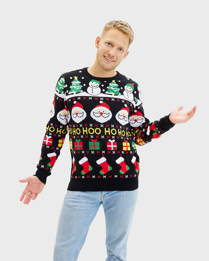 Men's Organic Cotton Sweater with Santa and Gifts