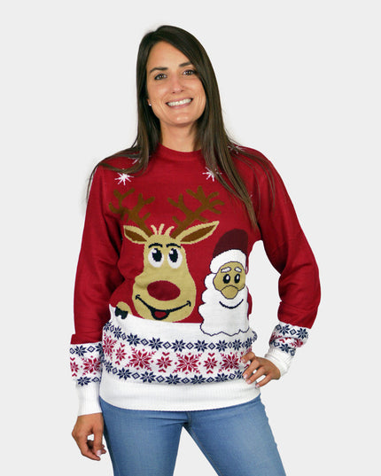 Men's Smiling Santa and Reindeer Christmas Sweater