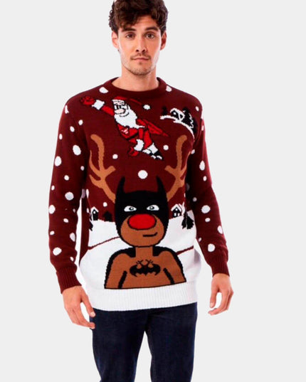 Christmas Sweater for Men Reindeer Batman, Santa Claus, and Superman