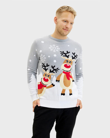 Gray Christmas Sweater for Men with Cute Reindeer
