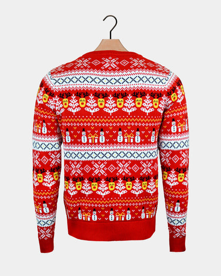 Organic Cotton Red Christmas Sweater for Men with Snowmen