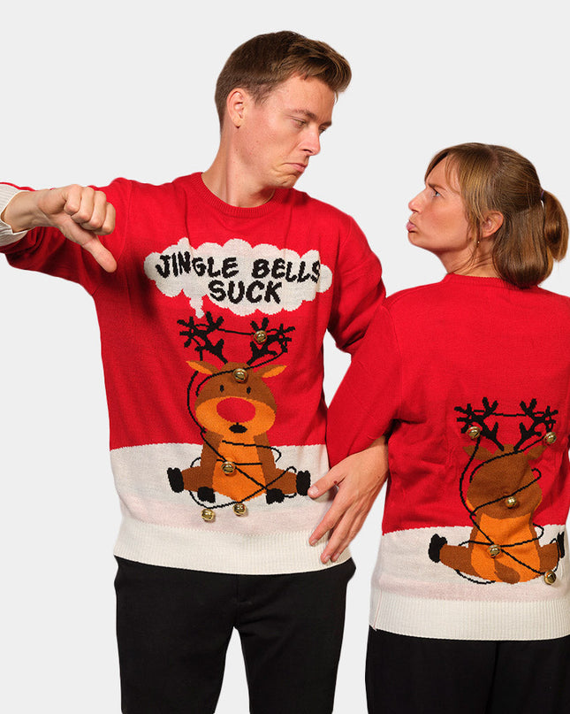 Christmas Sweater for Men Red with 3D Jingle Bells