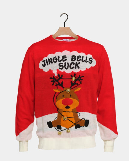 3D Red Christmas Sweater for Men with Jingle Bells