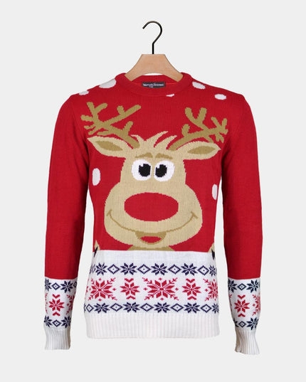 Christmas Sweater for Men Red with Reindeer and Snow