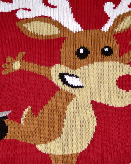 Christmas Sweater for Men Red with Skating Reindeer
