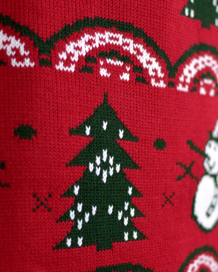 Red Christmas Sweater for Men with Trees and Snowmen