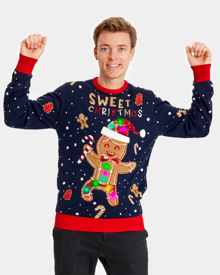 LED Blue Ginger Cookie Sweater for Men