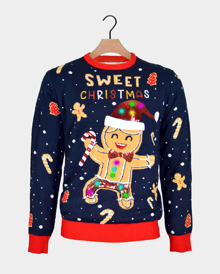 Light-Up LED Blue Ginger Cookie Sweater for Women
