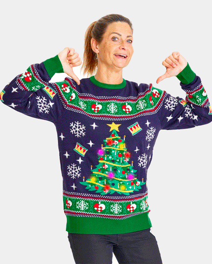 Light-Up LED Blue Christmas Tree Sweater for Women