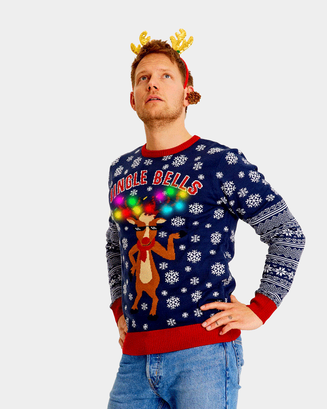 Luminous LED Christmas Sweater for Men with Jingle Bells