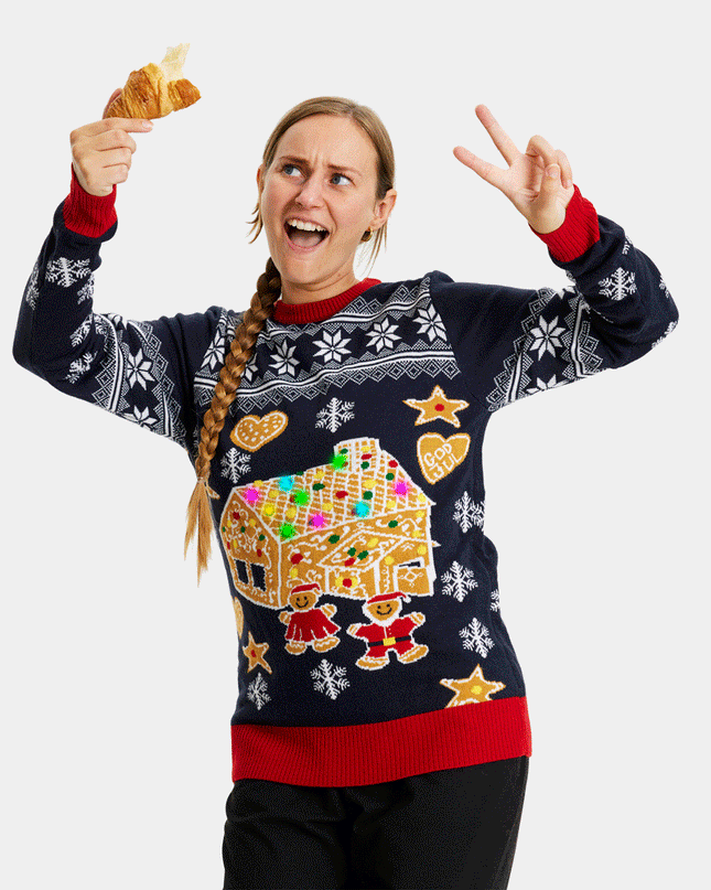 LED Gingerbread House Christmas Sweater for Men