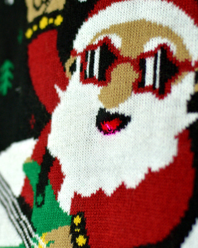 Women's LED Christmas Sweater Featuring Rocker Santa