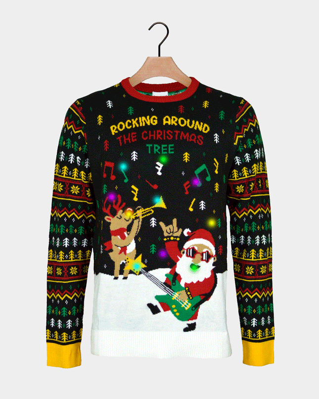 Women's LED Christmas Sweater Featuring Rocker Santa