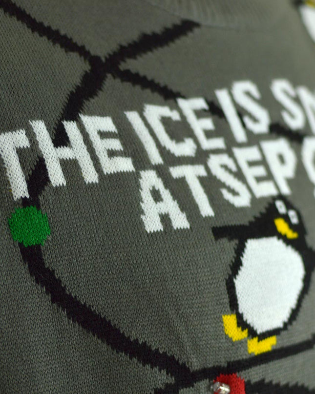 Christmas Sweater for Men Light-Up LED Grey with Penguins