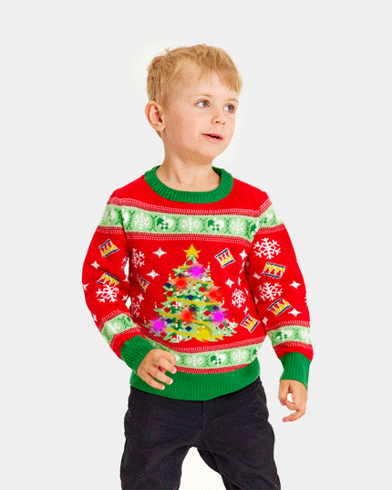Kids Christmas Sweater Red with Light-Up Christmas Tree