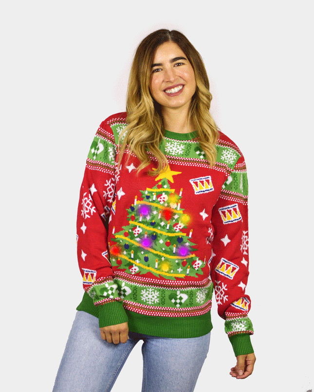 Light-Up LED Red Christmas Tree Sweater for Women