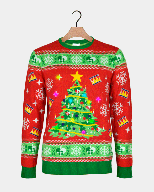 Women's Red LED Christmas Sweater with Tree
