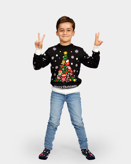 Kids Christmas Sweater Black with Christmas Tree Design