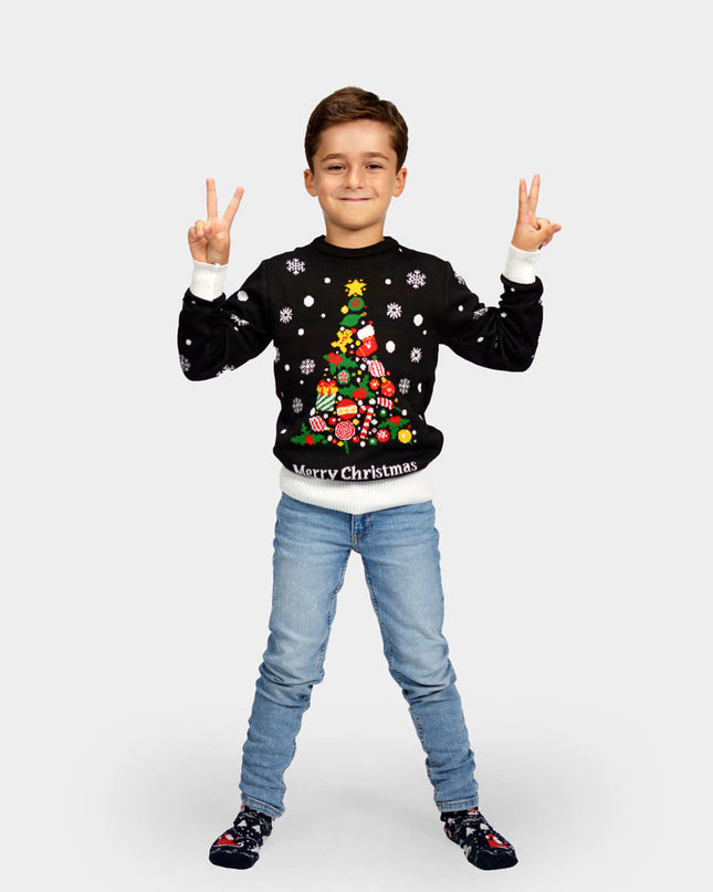 Black Christmas Sweater for Kids with Christmas Tree