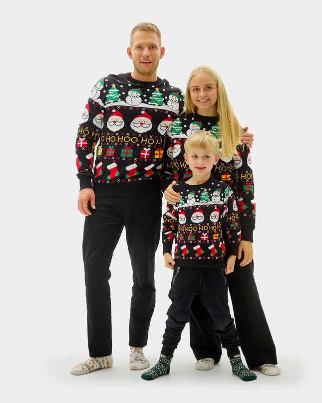 Organic Cotton Christmas Sweater for Family with Santa and Snowmen