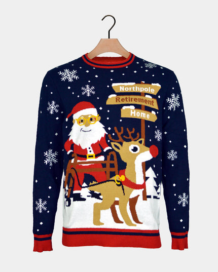 Couples Christmas Sweater with Santa on Retirement Path