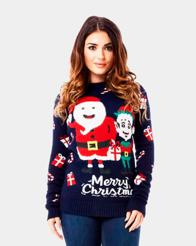 Women's Christmas Sweater with Santa Claus and Elf