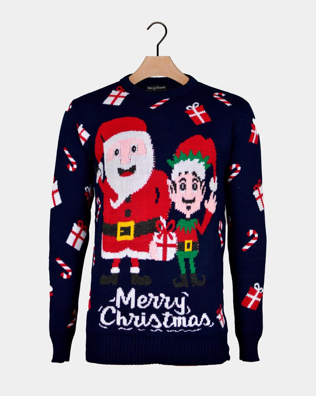 Women's Christmas Sweater with Santa Claus and Elf