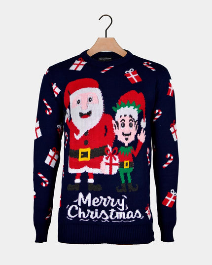Women's Christmas Sweater with Santa and Elf