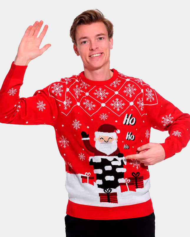 Christmas Sweater for Men Santa Claus Coming Down the Chimney