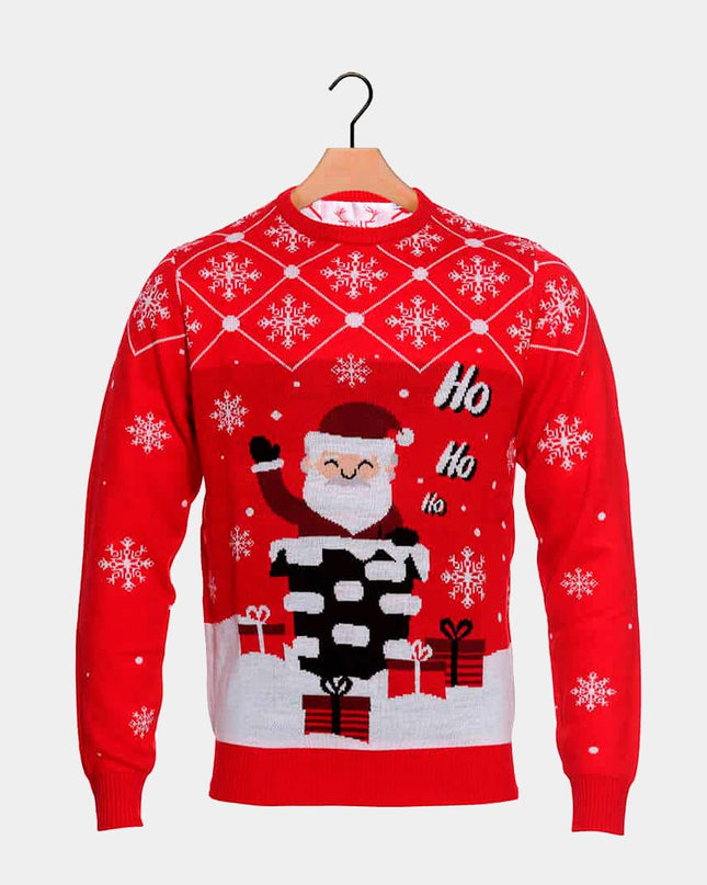 Women's Christmas Sweater with Santa Claus Coming Down the Chimney